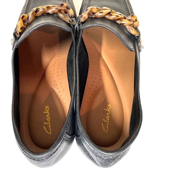 CLARKS Sarafyna Iris Loafer Women's 8 Black Leather Tortoiseshell Preppy Classic - Picture 6 of 8